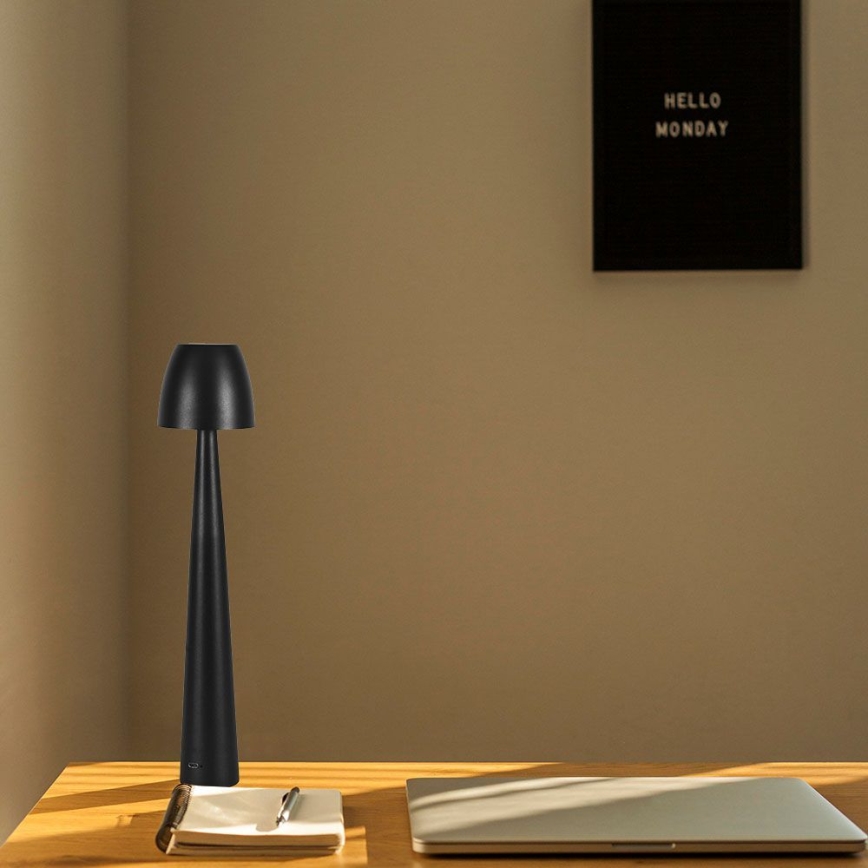 LED Lámpara de mesa táctil recargable y regulable LED/3W/5V 3000-6000K 1800 mAh negro
