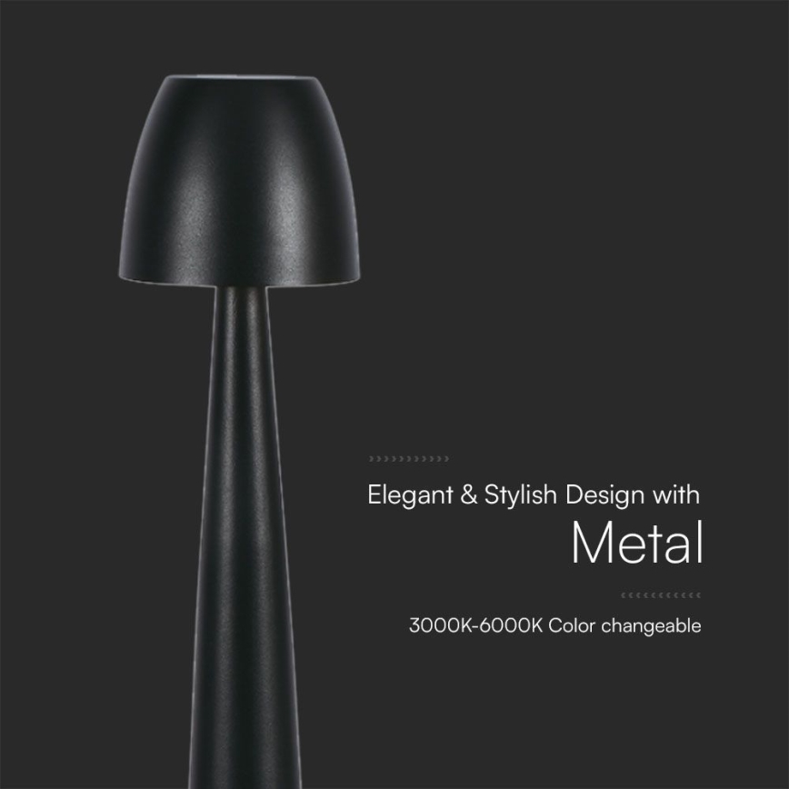 LED Lámpara de mesa táctil recargable y regulable LED/3W/5V 3000-6000K 1800 mAh negro