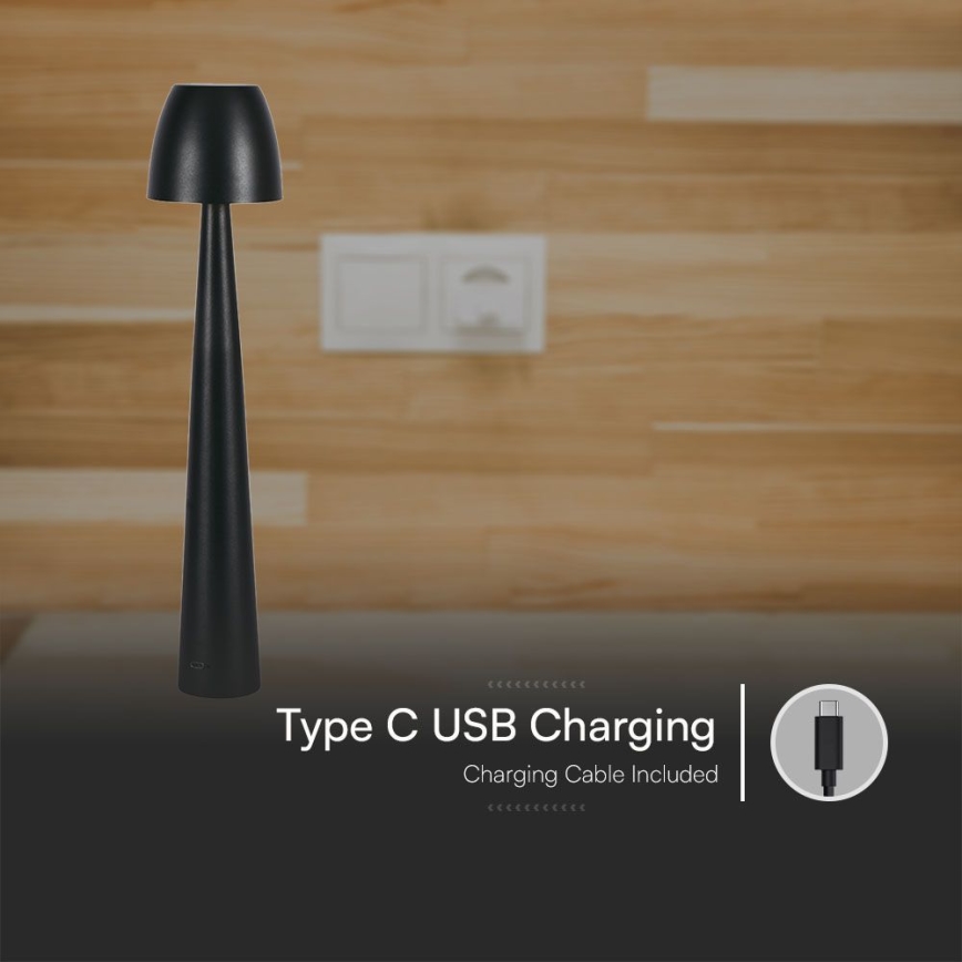 LED Lámpara de mesa táctil recargable y regulable LED/3W/5V 3000-6000K 1800 mAh negro