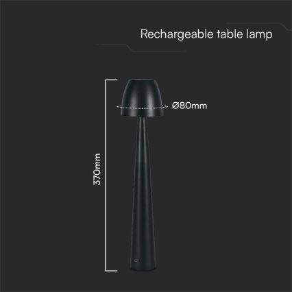 LED Lámpara de mesa táctil recargable y regulable LED/3W/5V 3000-6000K 1800 mAh negro