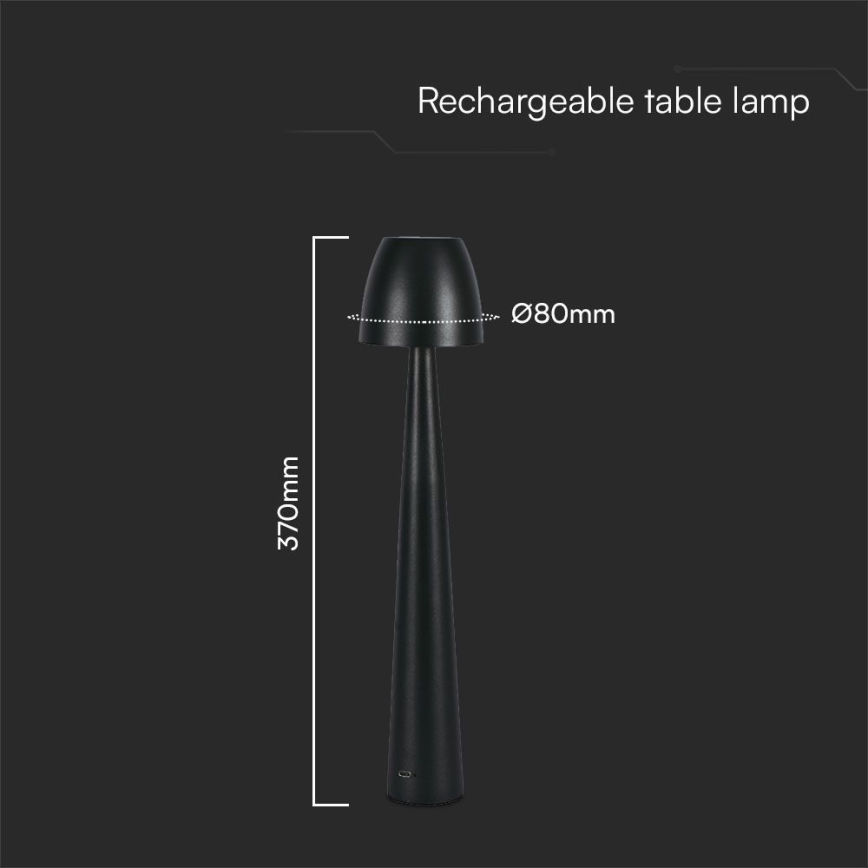 LED Lámpara de mesa táctil recargable y regulable LED/3W/5V 3000-6000K 1800 mAh negro