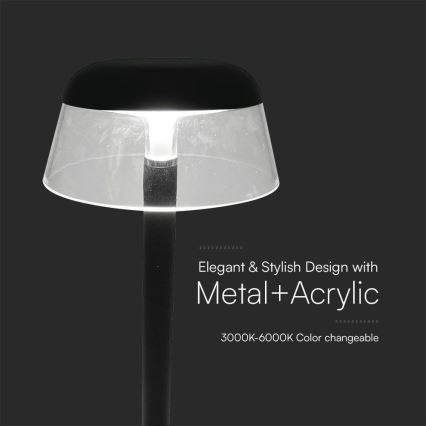 LED Lámpara de mesa táctil recargable y regulable LED/3W/5V 3000-6000K 1800 mAh negro