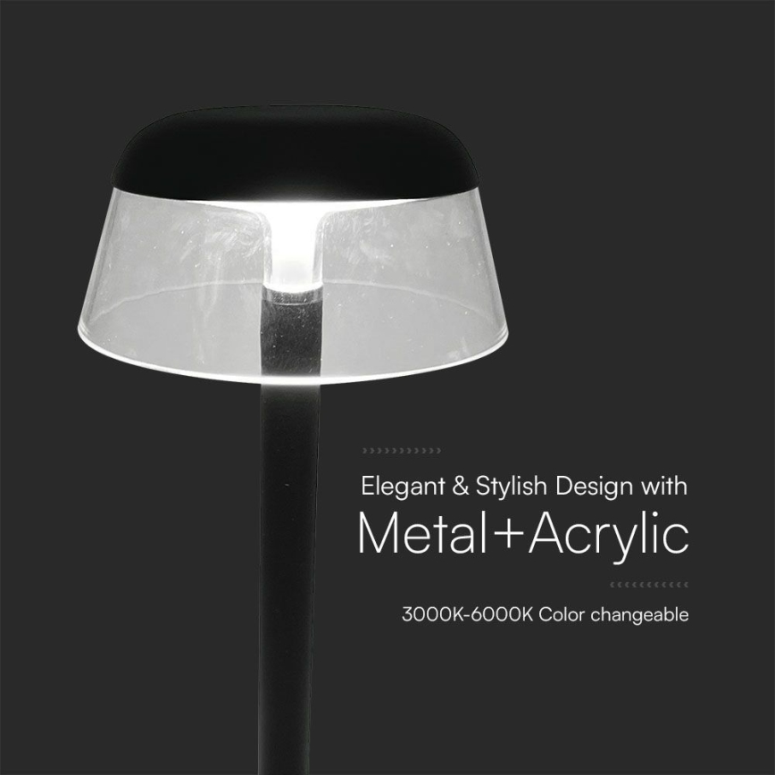 LED Lámpara de mesa táctil recargable y regulable LED/3W/5V 3000-6000K 1800 mAh negro