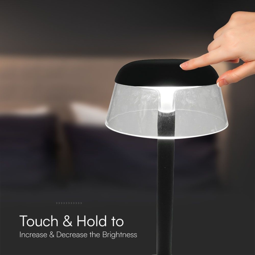 LED Lámpara de mesa táctil recargable y regulable LED/3W/5V 3000-6000K 1800 mAh negro