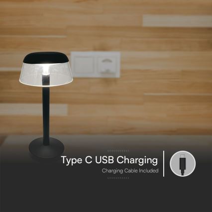 LED Lámpara de mesa táctil recargable y regulable LED/3W/5V 3000-6000K 1800 mAh negro