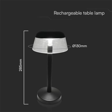 LED Lámpara de mesa táctil recargable y regulable LED/3W/5V 3000-6000K 1800 mAh negro