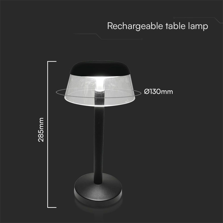 LED Lámpara de mesa táctil recargable y regulable LED/3W/5V 3000-6000K 1800 mAh negro