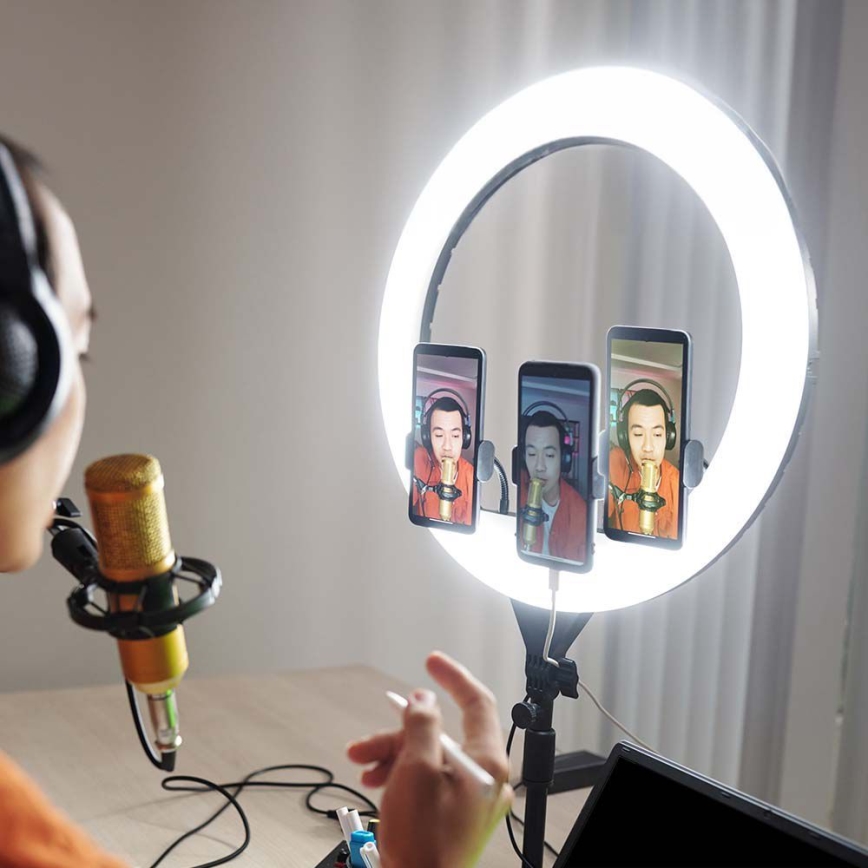 LED Lámpara regulable con un soporte y soporte para vlogging LED/55W/230V CRI 90 + control remoto