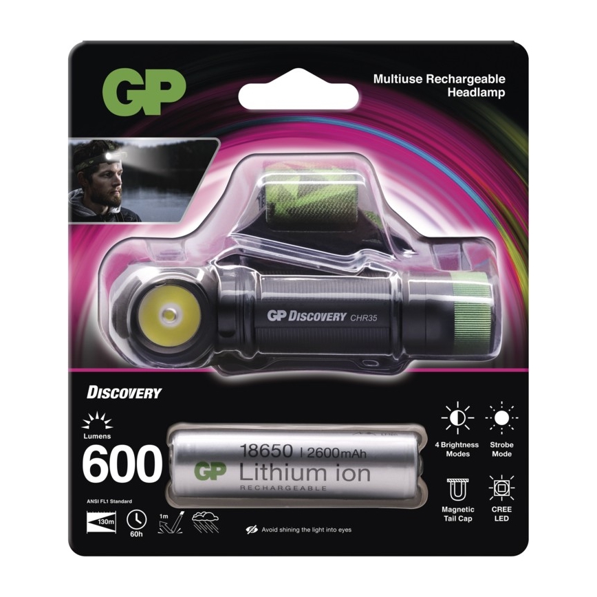 LED Linterna frontal GP DISCOVERY CHR35 LED/3,7V/2600mAh
