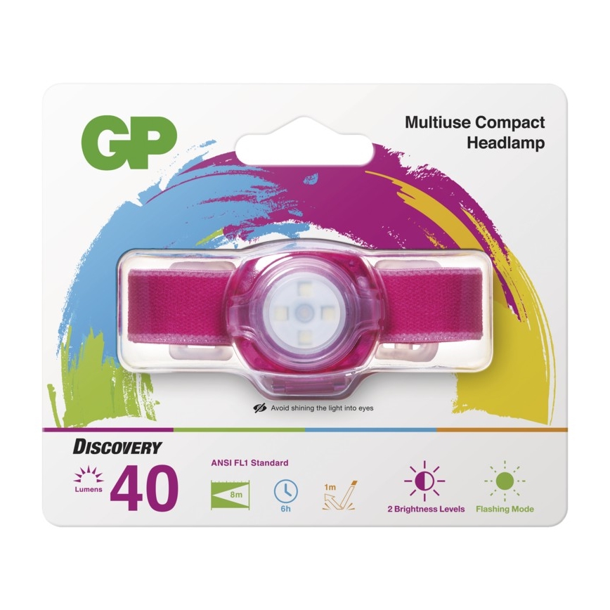 LED Linterna frontal GP EVERYBODY 4xLED/2×CR2025 rosa