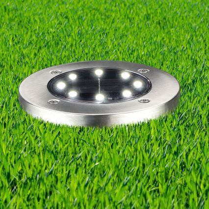 LED Luz empotrable de suelo solar SOLLY LED/1,2V 6500K diá. 11,5 cm 300 mAh IP44 cromo mate