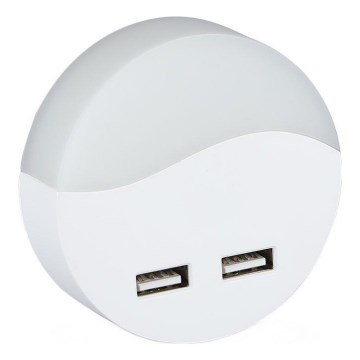 LED Luz nocturna de enchufe con sensor crepuscular 2xUSB LED/0,45W/230V 3000K