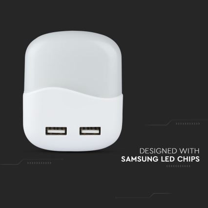 LED Luz nocturna de enchufe con sensor crepuscular 2xUSB LED/0,45W/230V 3000K
