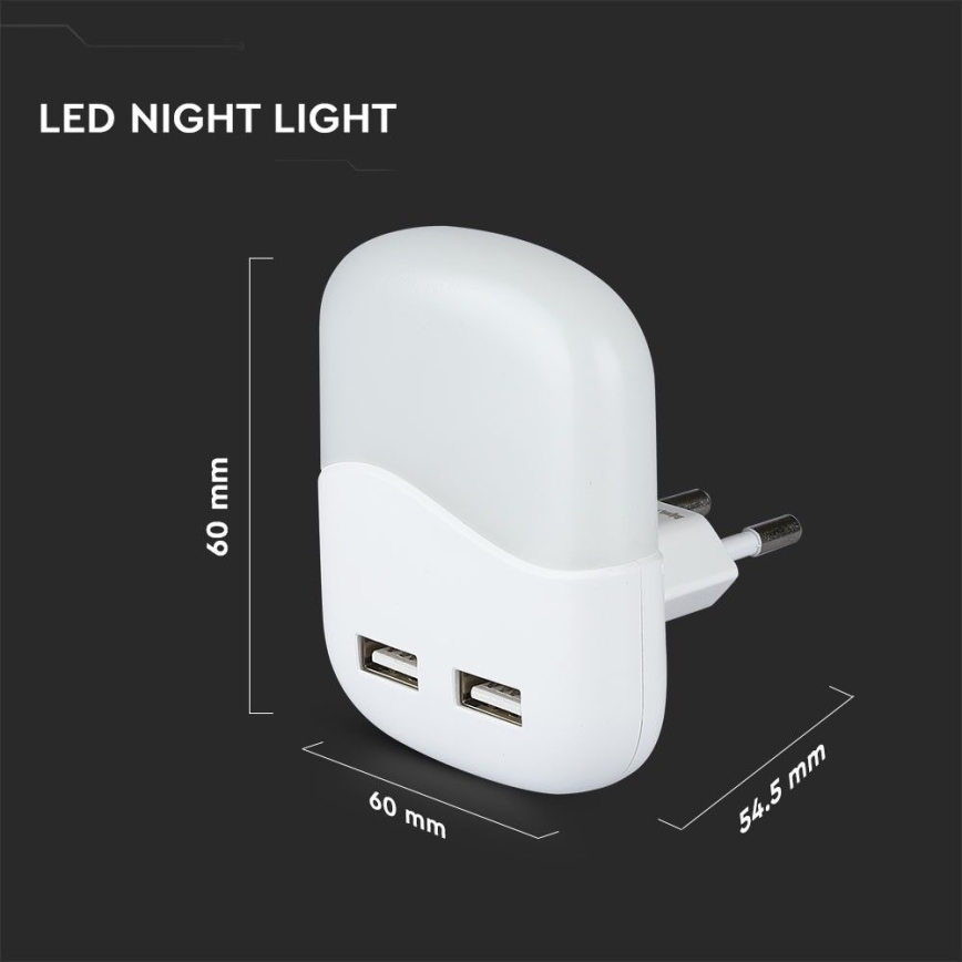 LED Luz nocturna de enchufe con sensor crepuscular 2xUSB LED/0,45W/230V 3000K