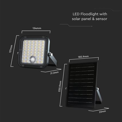 LED Proyector solar regulable con sensor LED/10W/3,7V 4000/6000K IP65 + control remoto