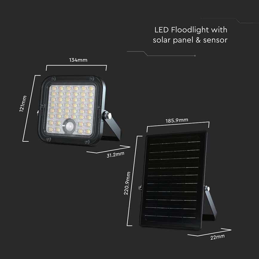 LED Proyector solar regulable con sensor LED/10W/3,7V 4000/6000K IP65 + control remoto
