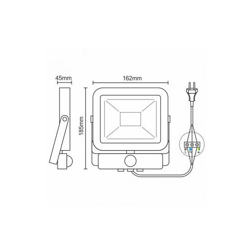 LED Reflector con sensor LED/20W/265V 1800lm blanco IP65