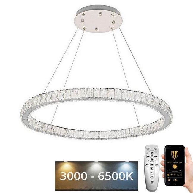 LED Regulable cristal Lámpara araña en una cadena LED/100W/230V 3000-6500K plata + control remoto