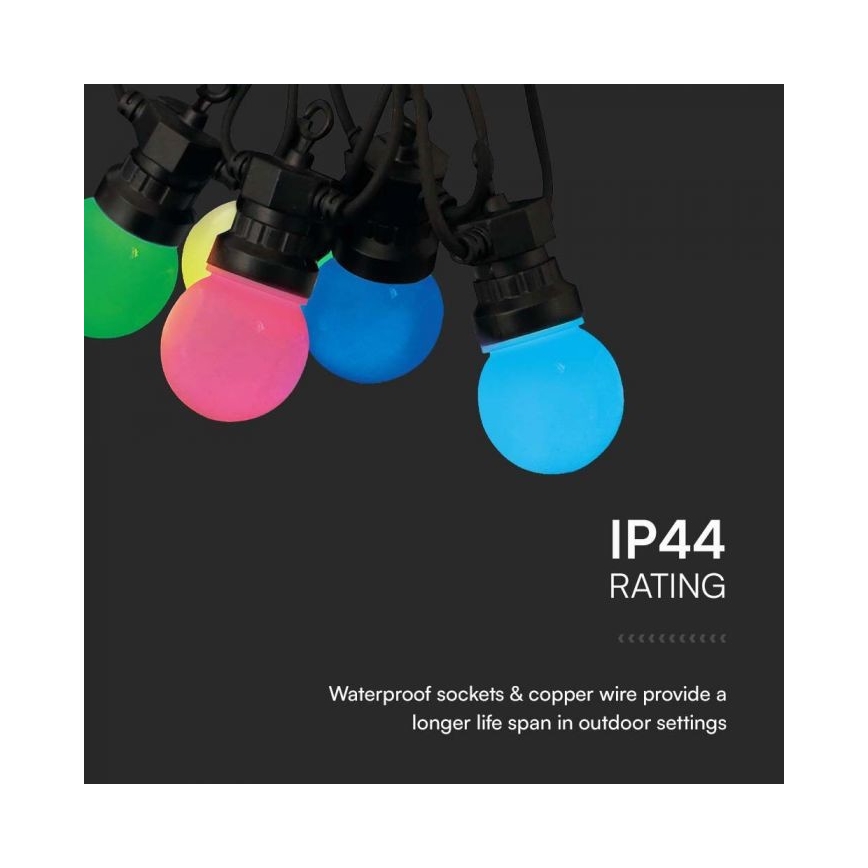 LED RGB Cadena de exterior STRING 13 m 15xLED/0,5W/230V IP44 + control remoto