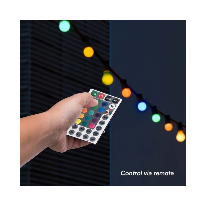 LED RGB Cadena de exterior STRING 13 m 15xLED/0,5W/230V IP44 + control remoto