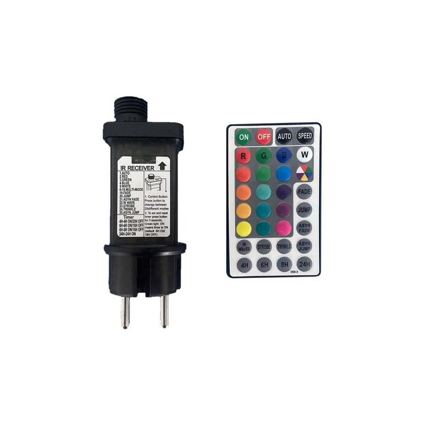 LED RGB Cadena de exterior STRING 13 m 15xLED/0,5W/230V IP44 + control remoto