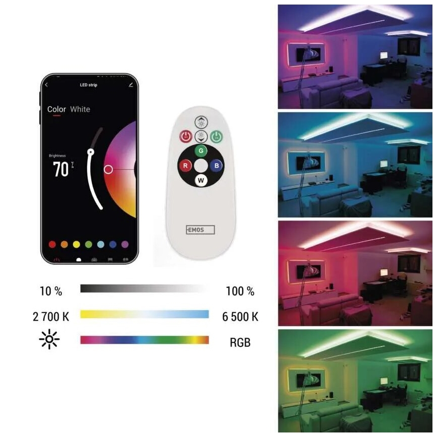 LED RGB+CCT Tira regulable GOSMART LED/11W/230V 2 m 2700-6500K IP44 Wi-Fi + control remoto