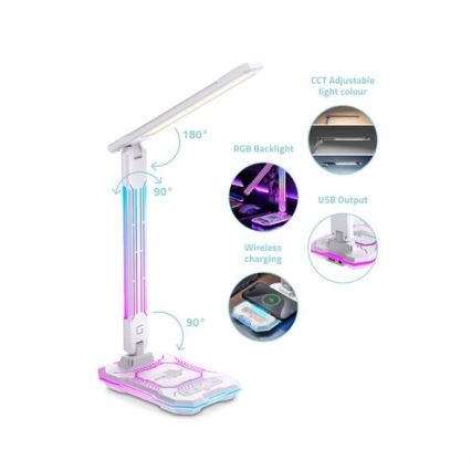 LED RGB Lámpara de mesa táctil recargable y regulable con carga inalámbrica LED/7,5W/5V 2700-5300K blanco