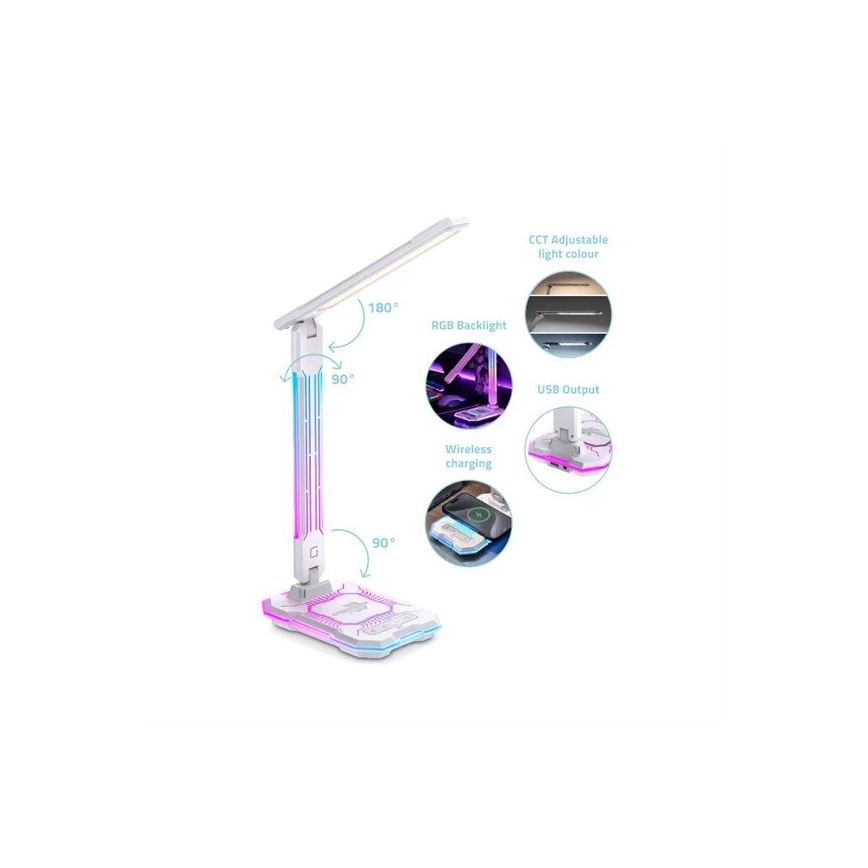 LED RGB Lámpara de mesa táctil recargable y regulable con carga inalámbrica LED/7,5W/5V 2700-5300K blanco