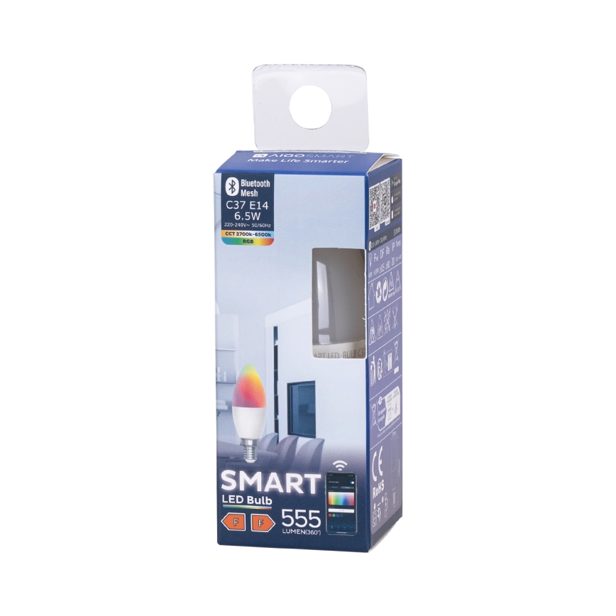Bombilla LED RGBW regulable C37 E14/6,5W/230V 2700-6500K - Aigostar