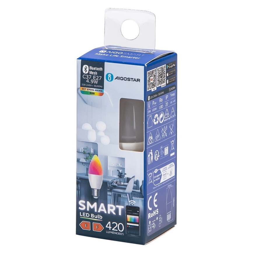 Bombilla LED RGBW regulable C37 E27/4,9W/230V 2700-6500K - Aigostar