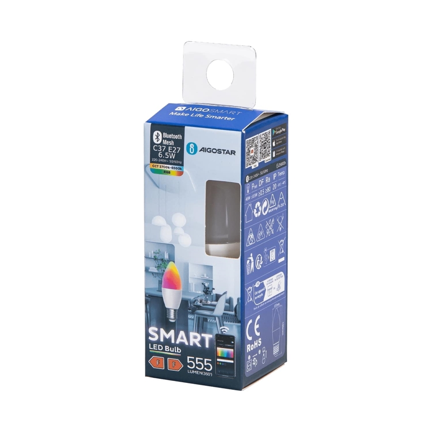 Bombilla LED RGBW regulable C37 E27/6,5W/230V 2700-6500K - Aigostar
