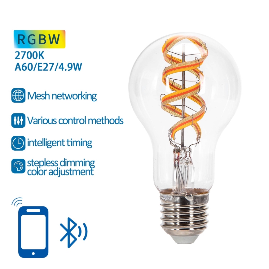 Bombilla LED RGBW regulable FILAMENT MESH Inteligente A60 E27/4,9W/230V 2700K - Aigostar