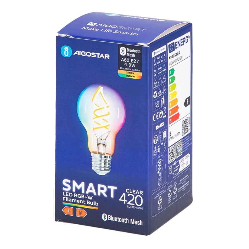 Bombilla LED RGBW regulable FILAMENT MESH Inteligente A60 E27/4,9W/230V 2700K - Aigostar
