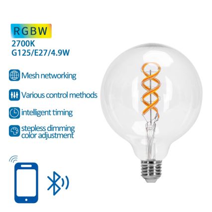 Bombilla LED RGBW regulable FILAMENT MESH Inteligente G125 E27/4,9W/230V 2700K - Aigostar