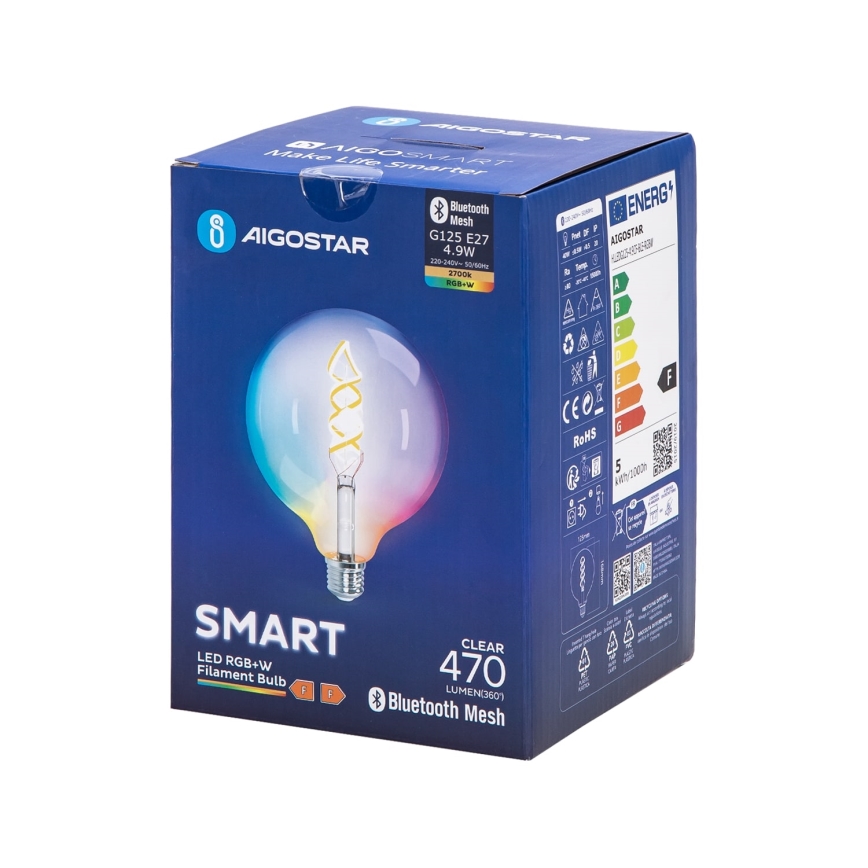 Bombilla LED RGBW regulable FILAMENT MESH Inteligente G125 E27/4,9W/230V 2700K - Aigostar