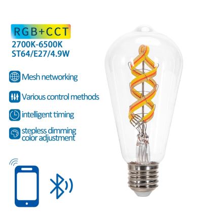 LED RGBW Bombilla FILAMENT ST64 E27/4,9W/230V 2700-6500K - Aigostar