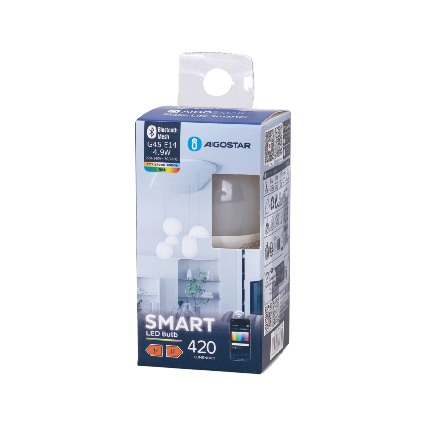 Bombilla LED RGBW regulable G45 E14/4,9W/230V 2700-6500K - Aigostar