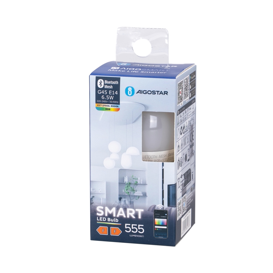 Bombilla LED RGBW regulable G45 E14/6,5W/230V 2700-6500K - Aigostar