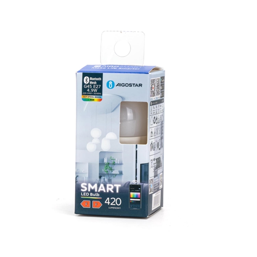 Bombilla LED RGBW regulable MESH Inteligente G45 E27/4,9W/230V 2700-6500K - Aigostar