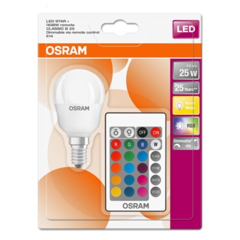 LED RGBW Bombilla regulable STAR E14/4,5W/230V 2700K + CR - Osram