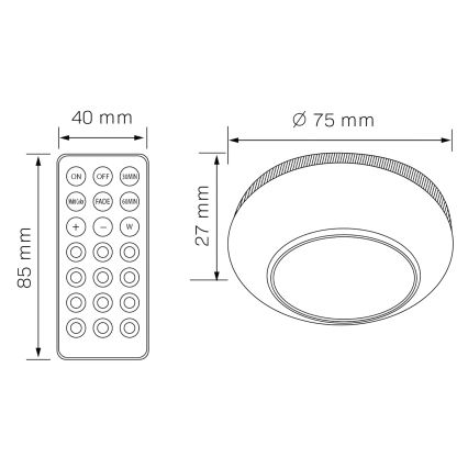 LED RGBW Iluminación regulable para muebles LED/0,5W/4,5V 3xAAA blanco + control remoto