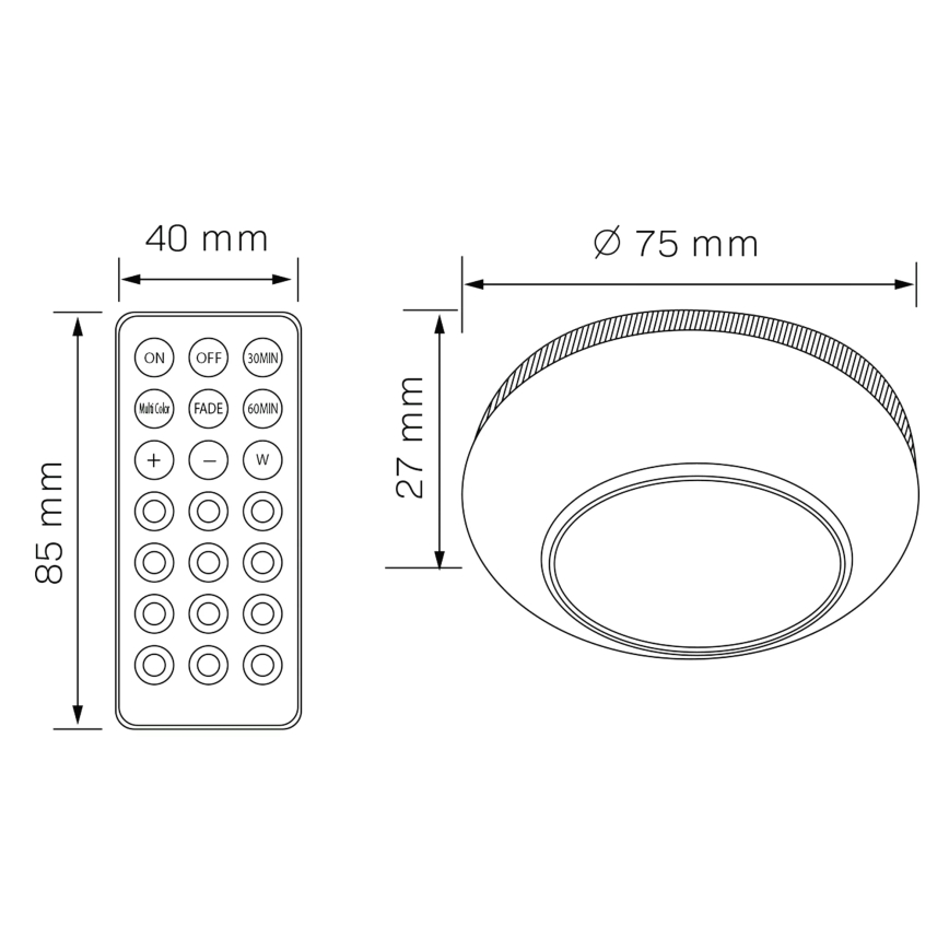 LED RGBW Iluminación regulable para muebles LED/0,5W/4,5V 3xAAA blanco + control remoto