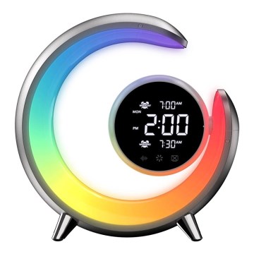 LED RGBW Lámpara de mesa regulable con despertador LED/20W/5V USB plata