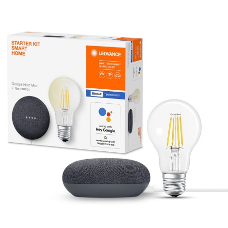 Ledvance - Altavoz Inteligente Google Nest Mini + Bombilla LED SMART+ E27