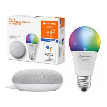 Ledvance - Altavoz inteligente Google Nest Mini + Bombilla LED RGBW regulable SMART+E27/8W/230V