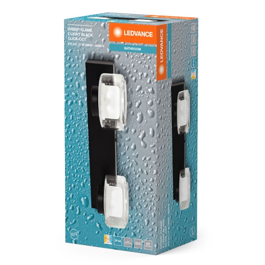 Ledvance - Aplique LED de baño ORBIS FLAME 2xLED/5,5W/230V 3000/4000K IP44 negro
