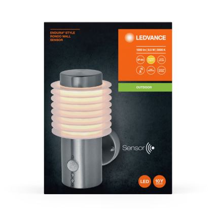 Ledvance - Aplique LED para exterior con sensor ENDURA RONDO LED/9,5W/230V IP44 cromo