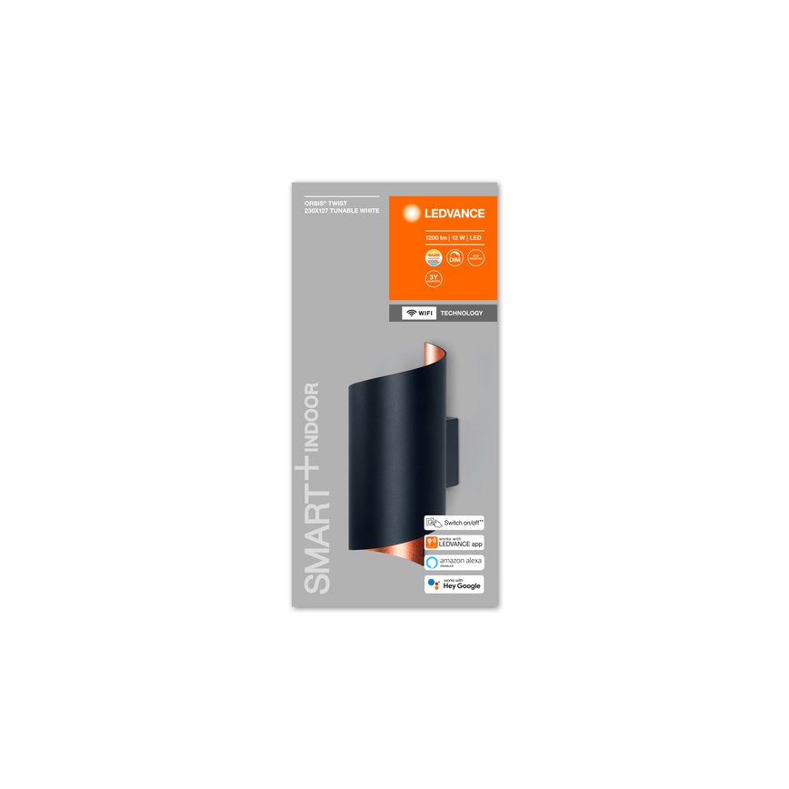 Ledvance - Aplique LED regulable SMART+ TWIST LED/12W/230V 3000-6500K Wi-Fi negro