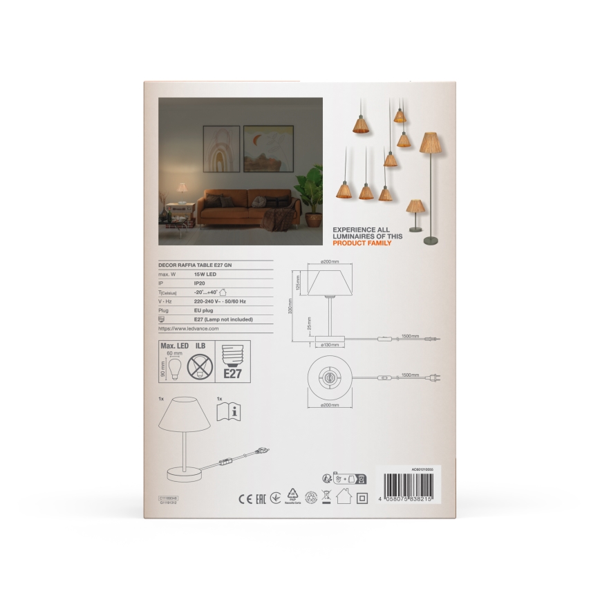 Ledvance - Lámpara de mesa DECOR RAFFIA 1xE27/15W/230V rafia
