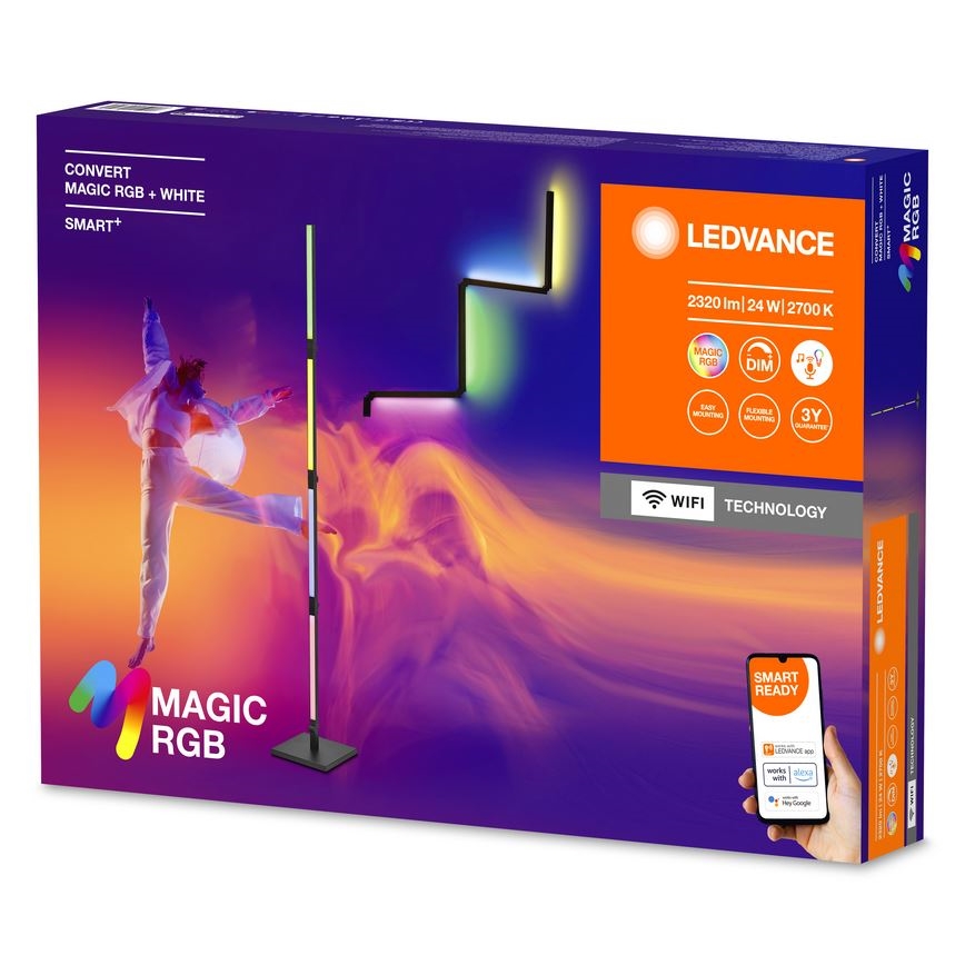 Ledvance - Lámpara de pie LED RGBW regulable 2en1 SMART+ MAGIC LED/24W/230V Wi-Fi